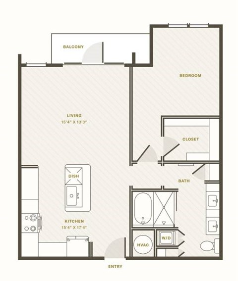 Floor plan for 1 bed, 1 bath, 821 sqft